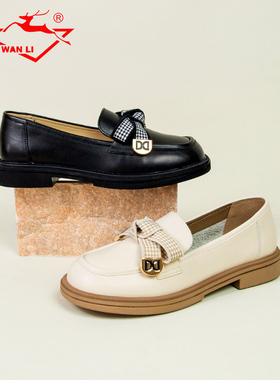 万里真皮女鞋新款单鞋通勤工作鞋舒适低跟皮鞋百搭乐福鞋KDT2580