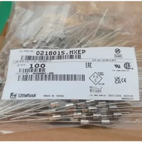 原装力特 0218015.MXEP 15A 250V 5*20 带引线慢熔断玻璃管保险丝