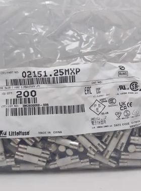 原装力特 02151.25MXP 参数1.25A 250V 5*20 慢熔断陶瓷保险丝