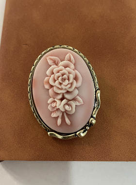 中古vintage西洋复古宫廷风浮雕粉色玫瑰花田园风打标甜美戒指女