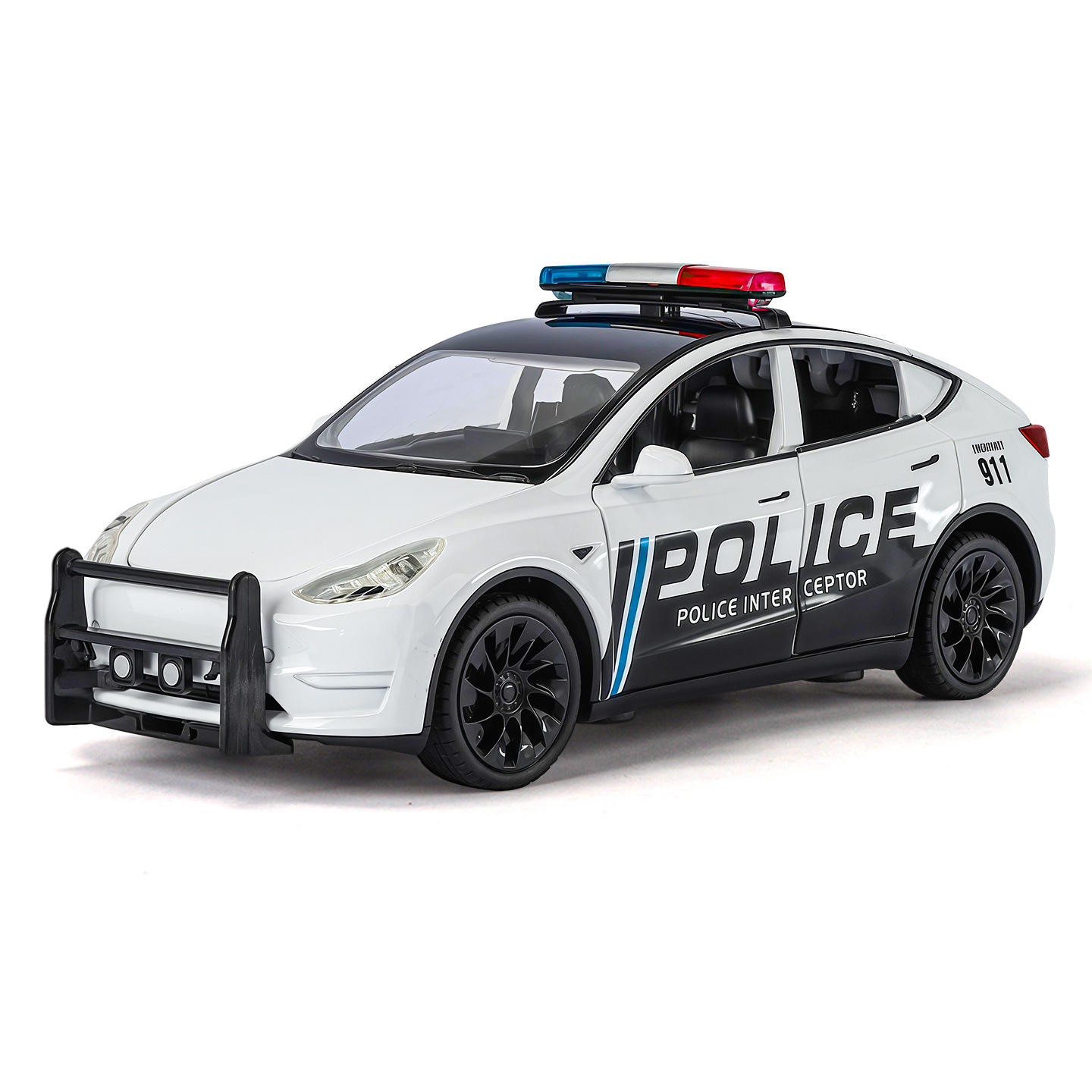 新款 1:24仿真特斯Y警型合金车模灯光911家庭救援演练神器