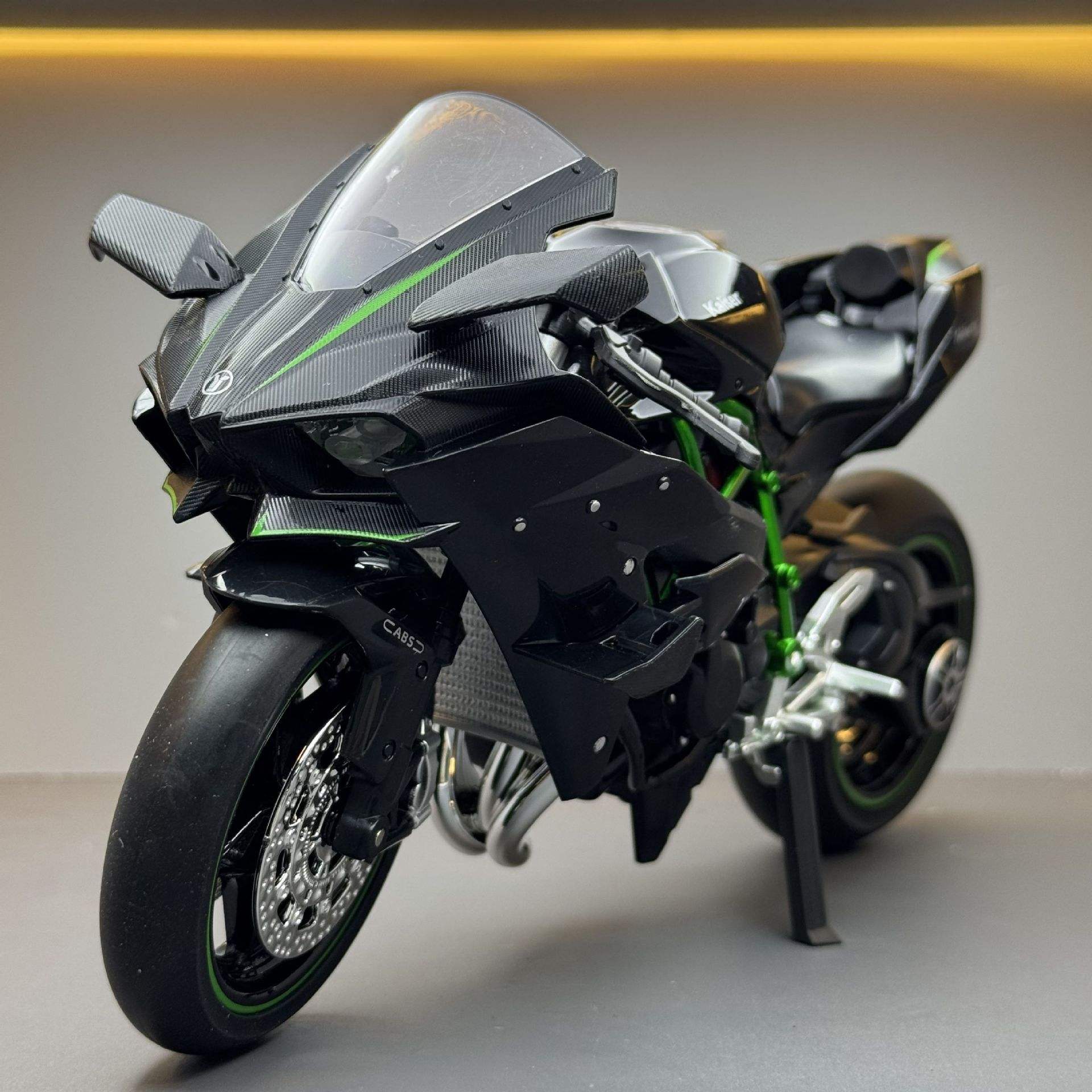 嘉业合金车模1:9川崎H2R摩托车带声光惯性玩具车音效模型摆件