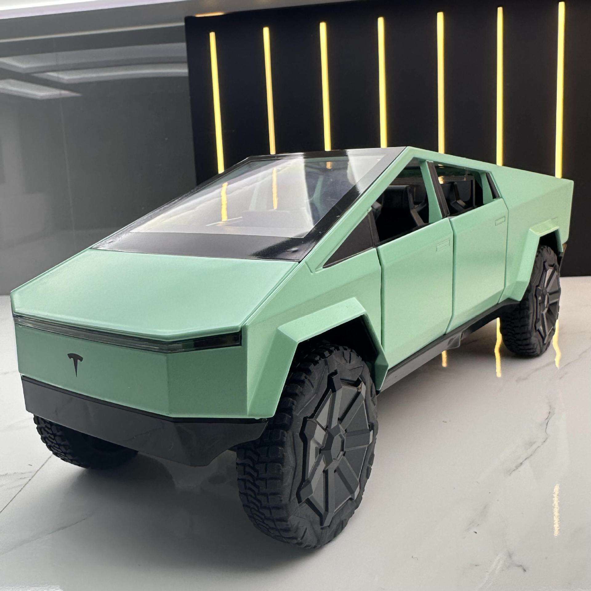 新款新豪迪合金车模1:24特斯拉皮卡声光玩具汽车音乐模型摆件收藏