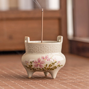 极素陶瓷小雏菊香炉家用室内熏香中国风香插香托茶具配件线香底座