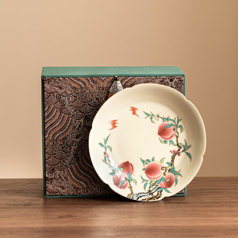 极素汝窑粉彩九桃壶承中式茶盘干泡台果盘陶瓷茶具配件茶托点心盘,餐饮具,茶道/零配,淘宝优惠券,粉丝福利购,淘宝优惠卷