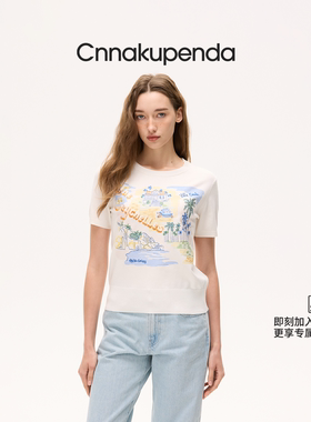 CNNAKUPENDA针间浮岛毛织刺绣短袖T恤亲肤女装度假休闲