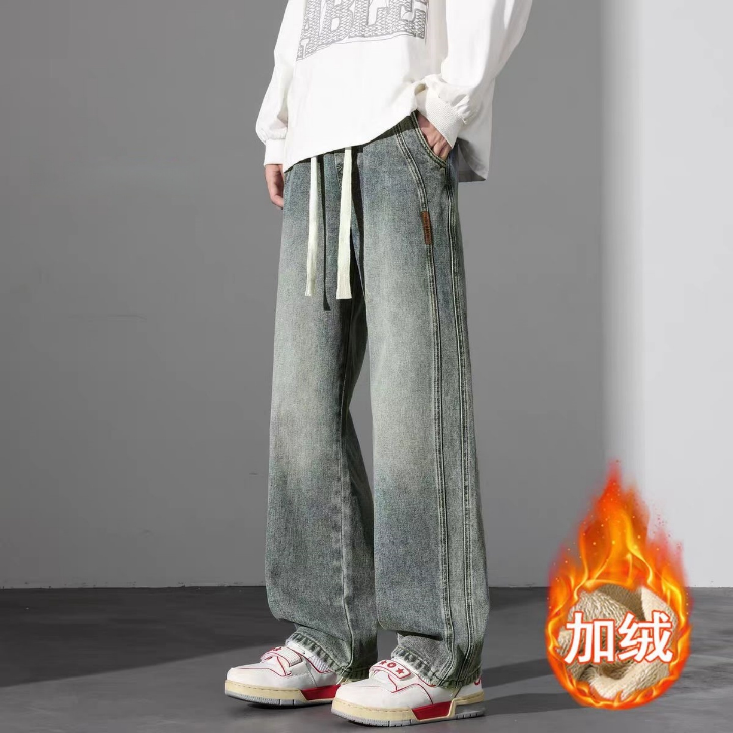 牛仔裤男美式2025秋冬新款加绒裤