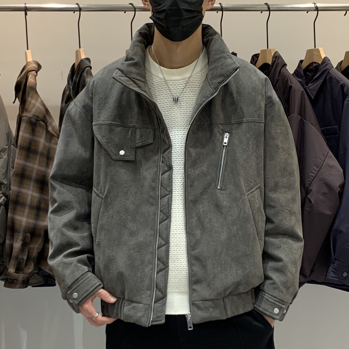 冬季韩版男立领荔皮纹羽绒服百搭潮流时尚机车痞帅休闲保暖羽绒衣