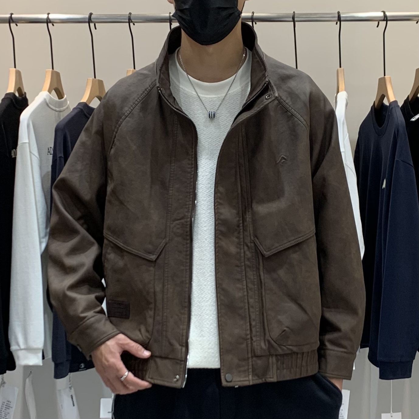 秋季韩版男士立领PU皮夹克百搭潮流美式复古时尚休闲痞帅外套上衣