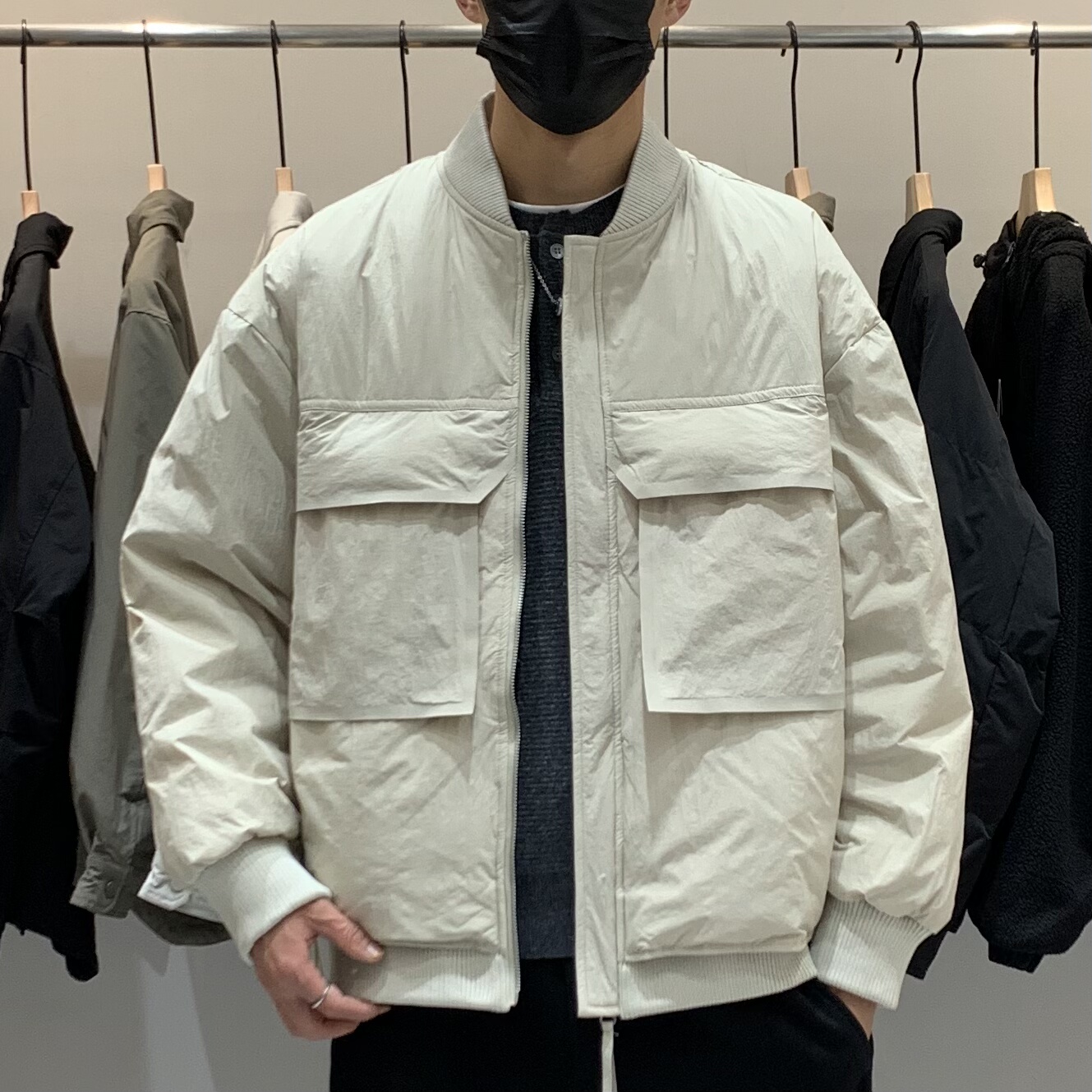 冬季韩版男棒球领羽绒服百搭潮流日系工装时尚简约痞帅保暖羽绒衣