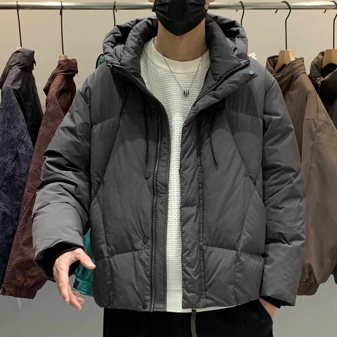 冬季韩版男连帽羽绒服百搭潮流日系时尚拼接设计感休闲保暖羽绒衣