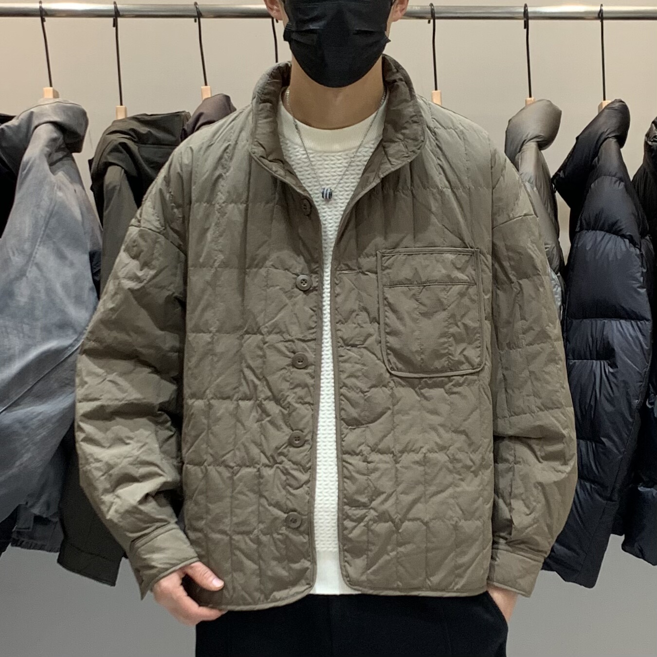 冬季韩版男轻薄立领羽绒服百搭潮流日系格子时尚设计感保暖羽绒衣