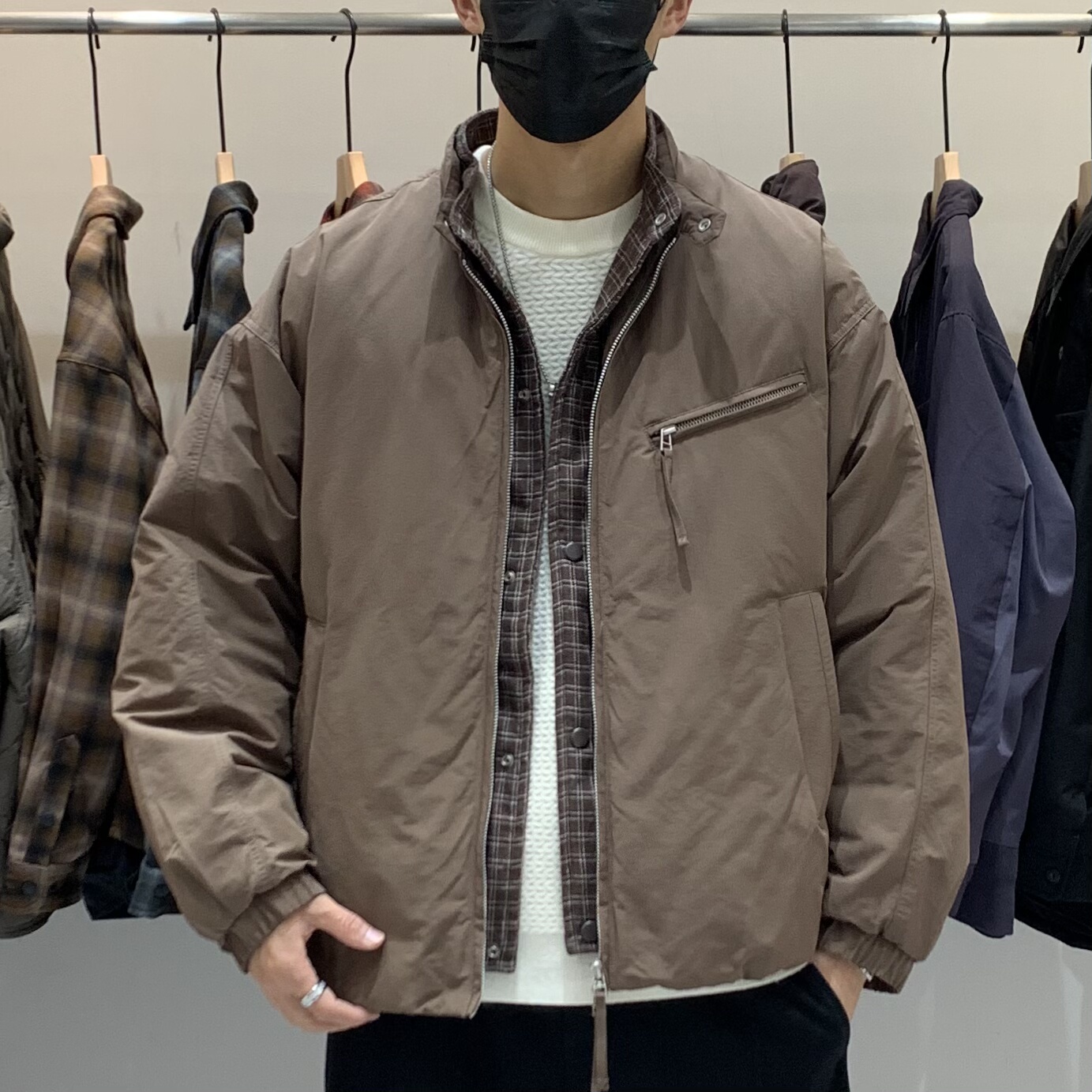 冬季男立领假两件羽绒服百搭潮流美式复古工装时尚帅气保暖羽绒衣