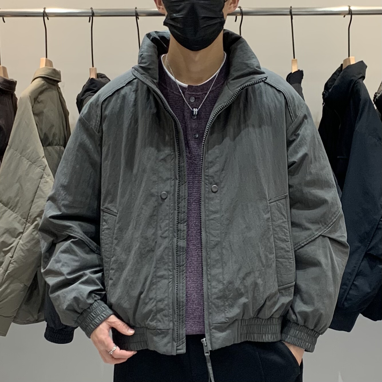 冬季男士立领羽绒服百搭潮流日系复古工装时尚简约痞帅保暖羽绒衣