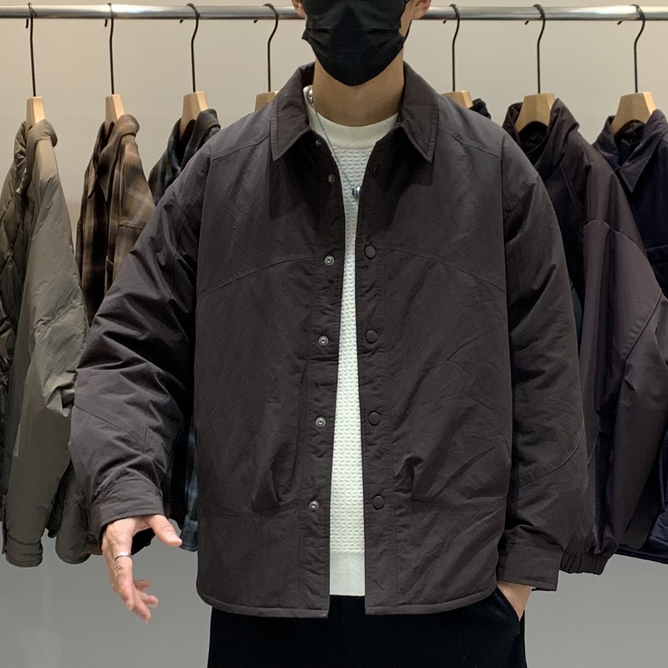 冬季韩版男翻领轻薄羽绒服百搭潮流日系工装拼接设计感保暖羽绒衣