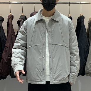 冬季韩版男士翻领轻薄羽绒服百搭潮流日系工装时尚简约鹅绒羽绒衣