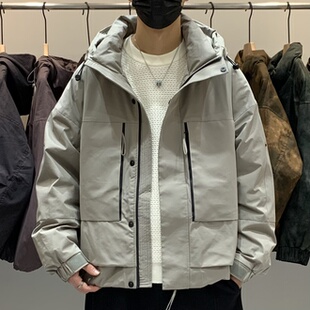 工装 冬季 时尚 男连帽羽绒服百搭潮流美式 痞帅冲锋衣保暖羽绒衣 韩版