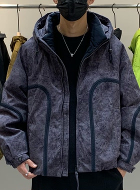 冬季韩版男士连帽羽绒服百搭潮流美式时尚迷彩痞帅保暖冲锋羽绒衣