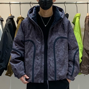 冬季韩版男士连帽羽绒服百搭潮流美式时尚迷彩痞帅保暖冲锋羽绒衣