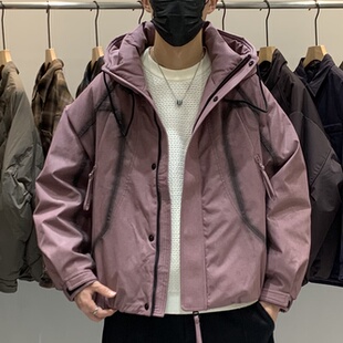 个性 冬季 扎染时尚 连帽羽绒服百搭潮流美式 拼接痞帅保暖羽绒衣 男士