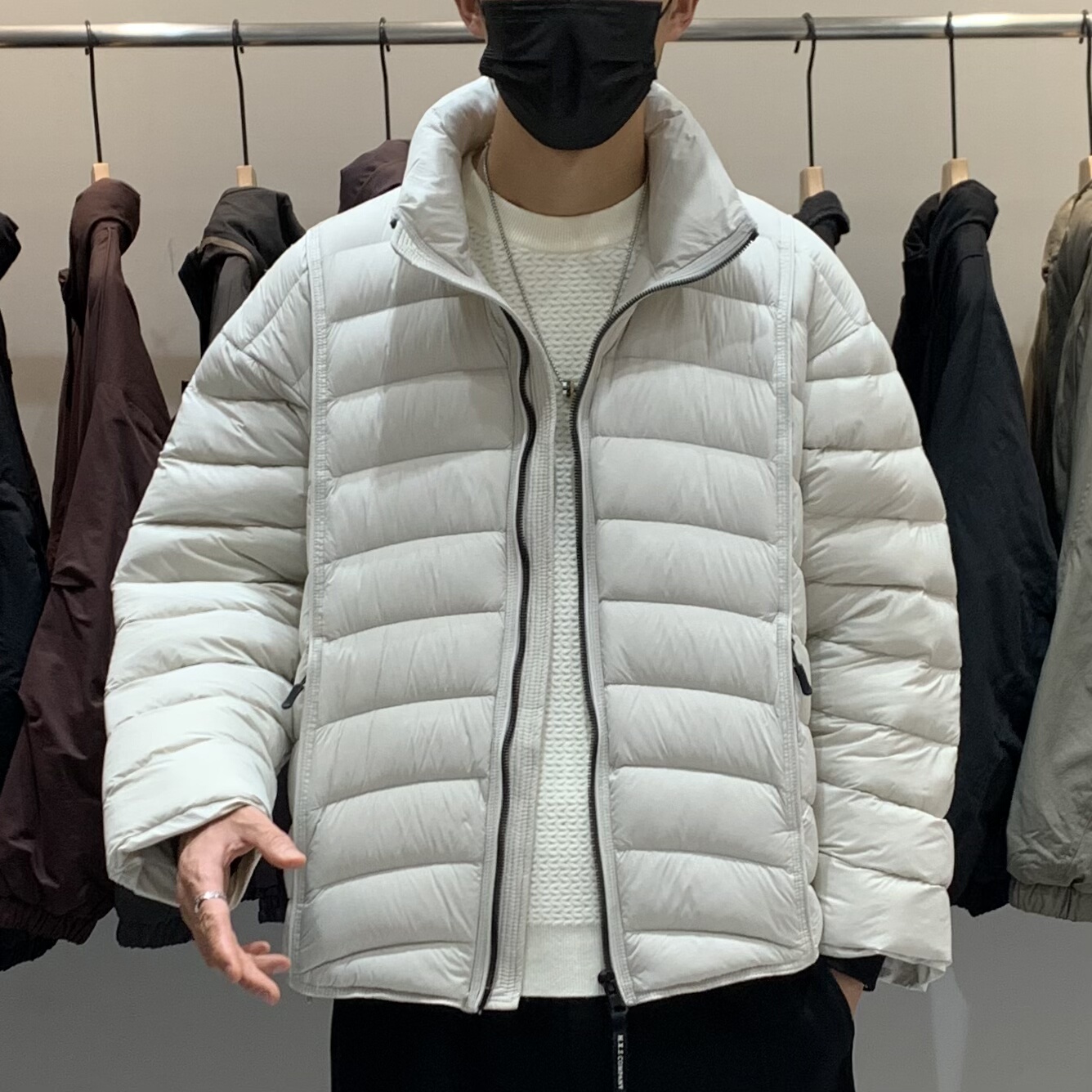 画先生-冬季男士立领排骨绗缝羽绒服潮流廓形纯色辑形轻便羽绒衣