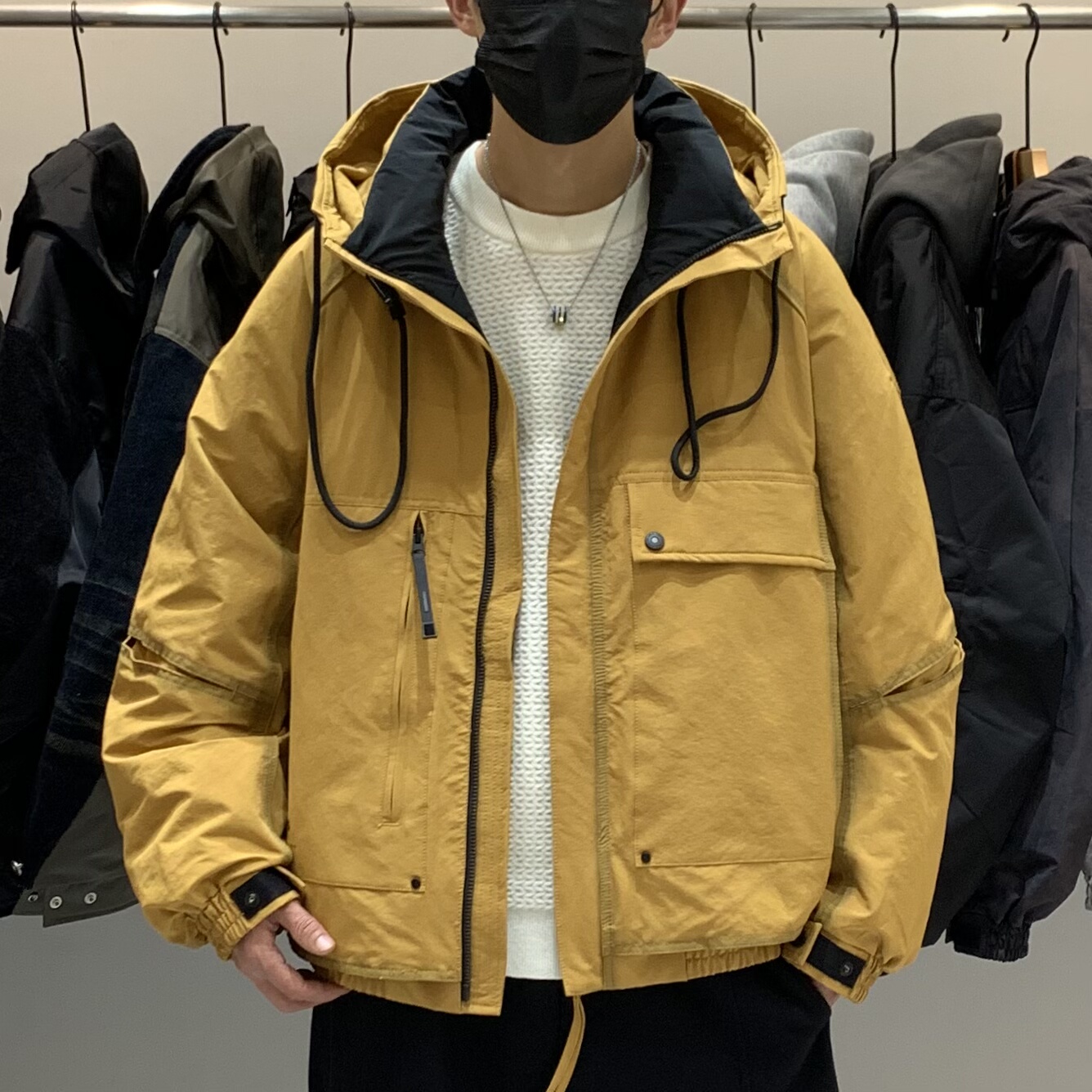 冬季设计感加厚工装羽绒服男户外宽松多口袋90白鸭绒保暖休闲外套