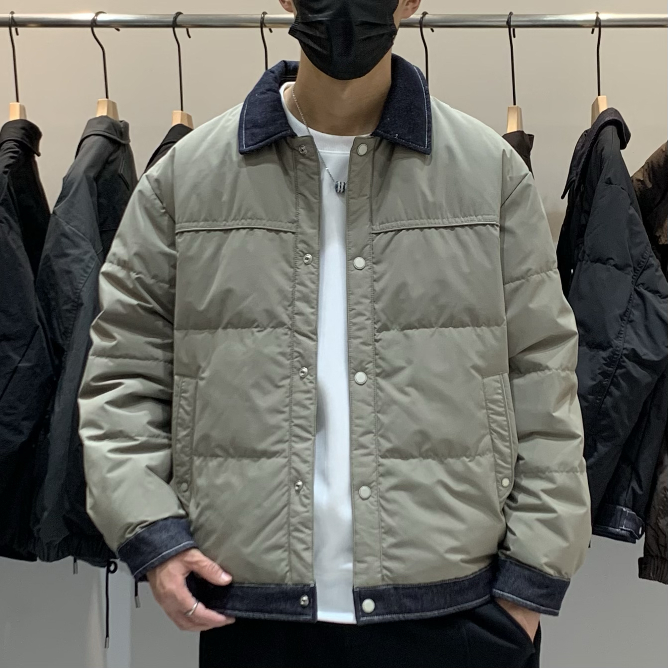 冬季新款拼色翻领90白鸭绒羽绒服男美式潮流宽松百搭保暖羽绒外套