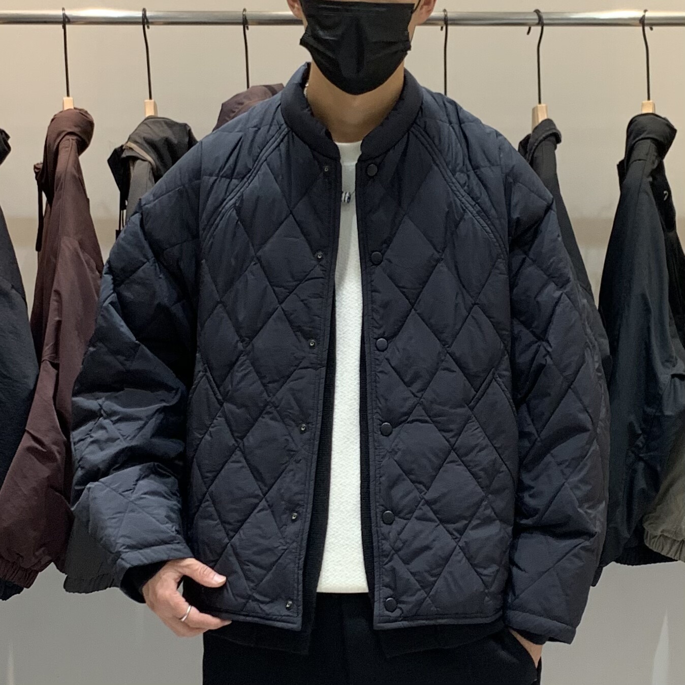 冬季男士假两件立领羽绒服百搭潮流日系时尚高级感菱格保暖羽绒衣