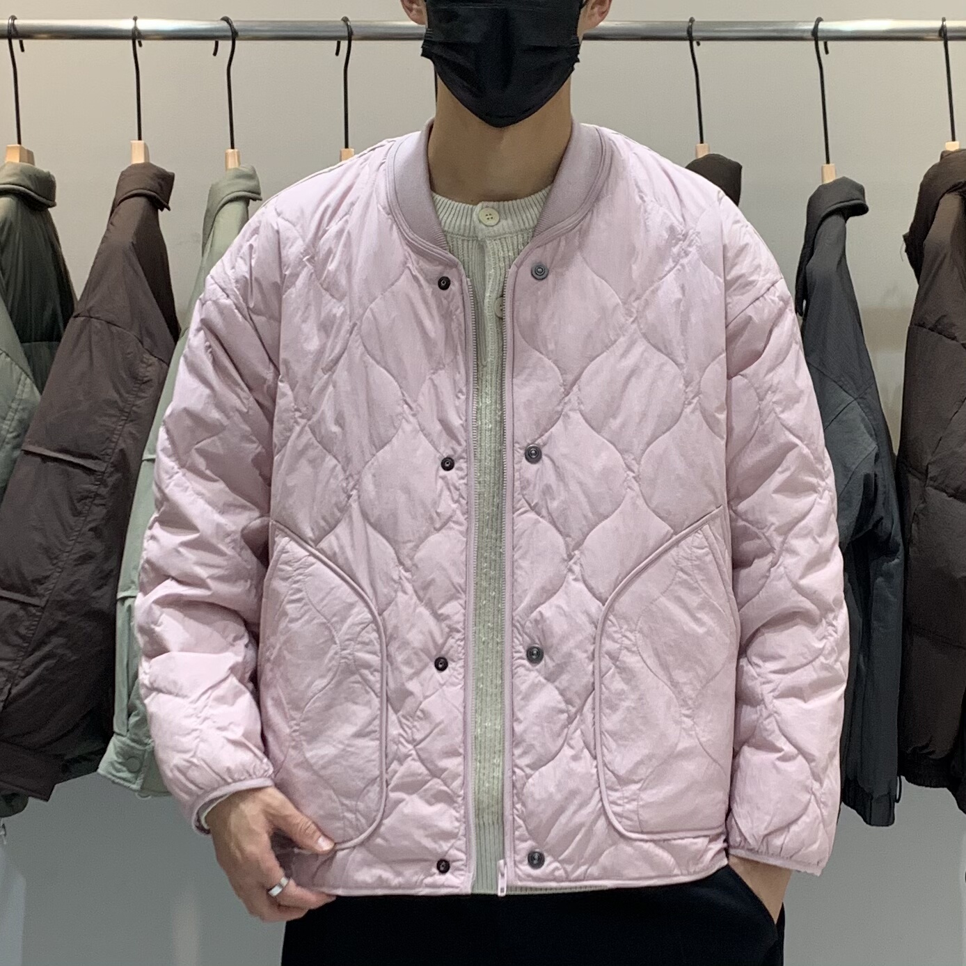 冬季韩版男士棒球领羽绒服百搭潮流宽松休闲时尚菱形设计感外套