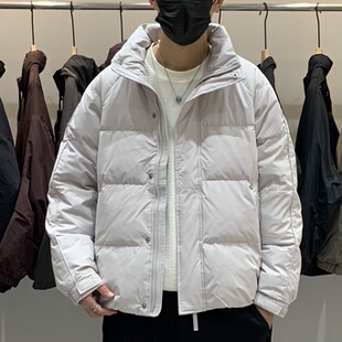 冬季韩版男立领羽绒服百搭潮流时尚简约纯色休闲蓬松感保暖羽绒衣