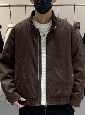 冬季韩版男立领羽绒服百搭潮流美式复古时尚老钱休闲白鸭绒羽绒衣