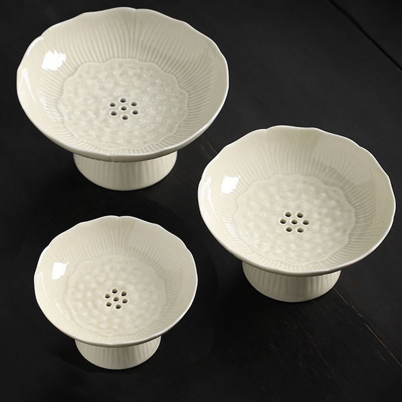 莲花陶瓷沥水水果盘客厅家用供盘果盘贡盘干果盘高脚茶点盘点心盘