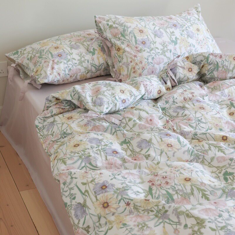 四季~斜纹全棉四件套蝴蝶结绑带女生宿舍三件套纯棉被套床单床笠