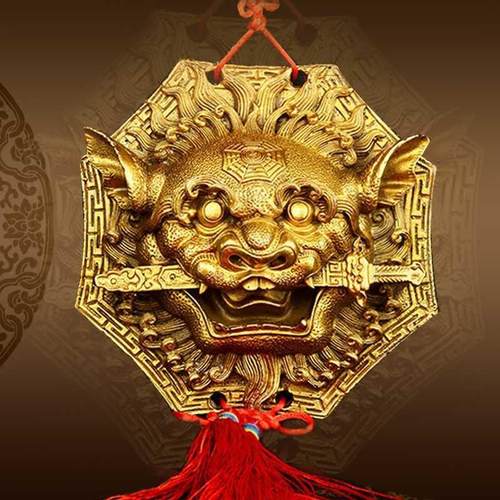 狮咬剑纯铜牌八卦镜大门对门窗口狮子虎头牌吞口兽头睚眦瑞兽挂件