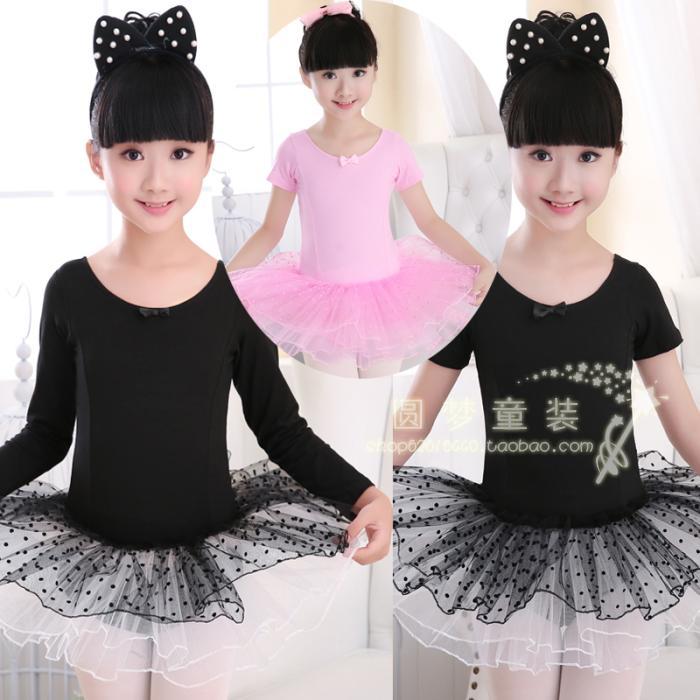 儿童舞蹈服女童芭蕾舞服黑色纱裙蓬蓬裙表演服幼儿连衣裙长短袖齐