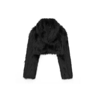 人造毛2024皮草新款 秋冬外套外套女装 短款 黑色欧美大码 长袖