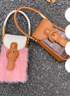 COCHAINS正品授权Kiki拼色手提包可爱mini手机包蛇纹鳄鱼纹手挽包