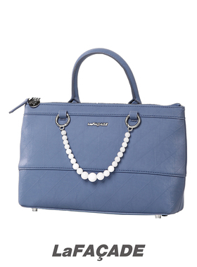 LaFACADE小众设计包包新款丝绒感珠链公文包牛皮手提包女单肩斜挎