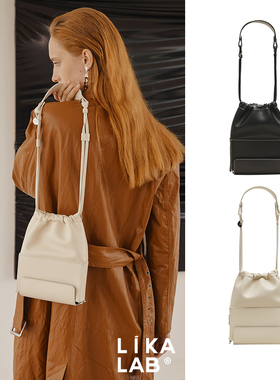 LaFACADE单肩斜挎趣味设计感抽褶拼接翻盖塑形包包小众单肩女包