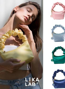 Subella英国小众设计师褶皱手柄丝绸质感手提包女小羊皮底腋下包