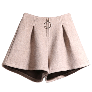 2022新款韩版松紧高腰毛呢短裤女秋冬a字阔腿裤宽松显瘦外穿靴裤