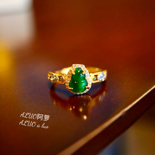 天然翡翠葫芦戒指银镀金镶嵌原创设计饰品女轻奢小众高级开口戒女