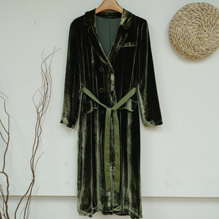 【现货】真丝金丝绒外套设计感高端气质女装长款风衣大衣女A20924