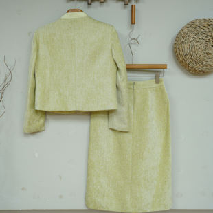 【现货秒发】新中式狗牙儿盘扣改良小香风套装柠檬黄秋冬款套装女