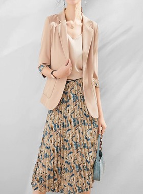 【现货】法式气质连衣裙豪门女神范小西装印花百褶穿搭套装D99033