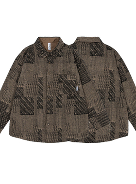 24年秋冬新品  S2407-P95 日系复古补丁格子宽松休闲长袖衬衫