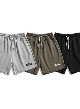 款号DK212 -P55   日系三色刺绣重磅直筒运动裤休闲短裤五分裤