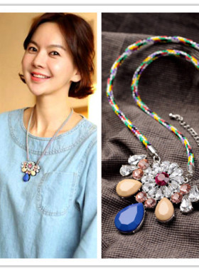 波西米亚风棉麻绳子花瓣毛衣链