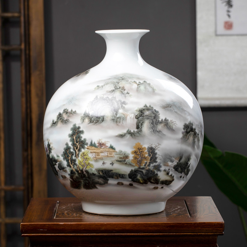 景德镇陶瓷器花瓶插花高档摆件新中式石榴瓶家居客厅装饰品博古架