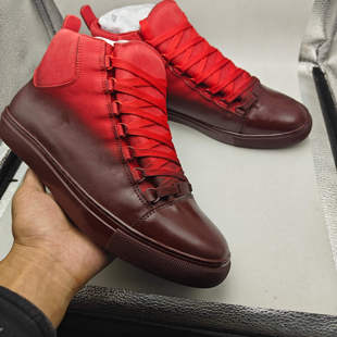 真皮运动板鞋 新款 喷漆泼墨高帮男鞋 拼色BAL巴黎INS潮款 外贸大码